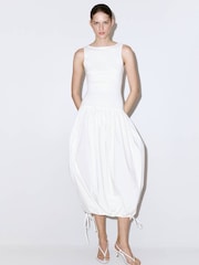 Mango White Balloon Midi Dress - Image 1 of 6