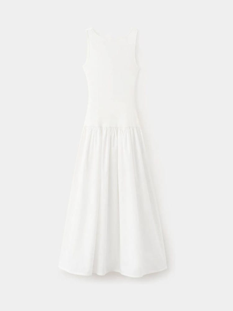 Mango White Balloon Midi Dress - Image 1 of 6 Mango White Balloon Midi Dress - Image 1 of 6