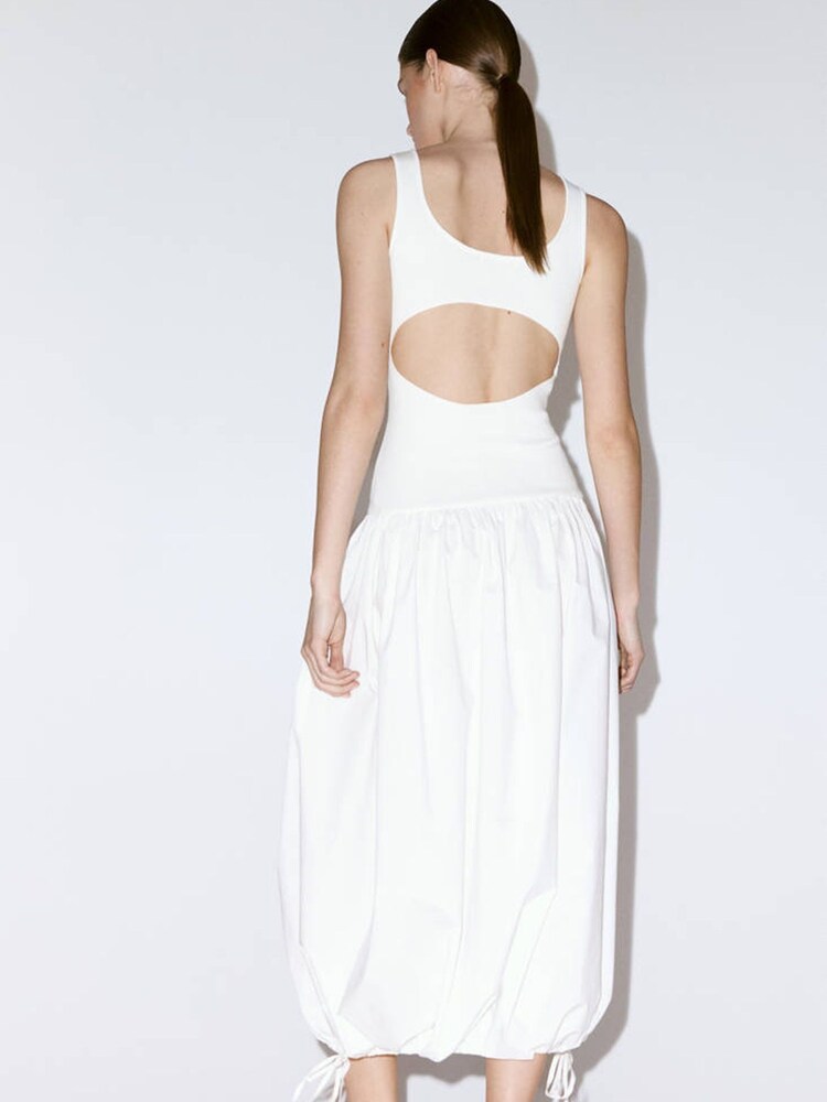 Mango White Balloon Midi Dress - Image 2 of 6 Mango White Balloon Midi Dress - Image 2 of 6