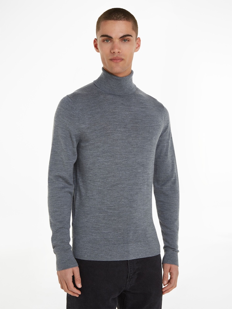 Calvin Klein Grey Merino Turtle Neck Jumper - Image 1 of 6 Calvin Klein Grey Merino Turtle Neck Jumper - Image 1 of 6
