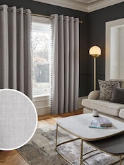 Grey Next Textured Tassel Edge Eyelet Blackout/Thermal Curtains - Image 1 of 11