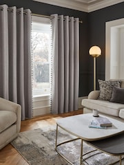 Grey Next Textured Tassel Edge Eyelet Blackout/Thermal Curtains - Image 4 of 11