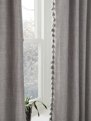 Grey Next Textured Tassel Edge Eyelet Blackout/Thermal Curtains - Image 5 of 11