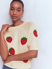 Boden Cream Margot Puff Sleeve T-Shirt - Image 1 of 7