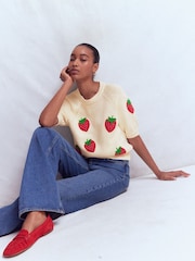 Boden Cream Margot Puff Sleeve T-Shirt - Image 2 of 7