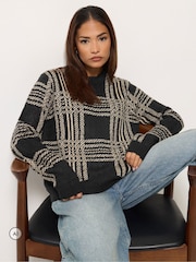블랙 - PixieGirl Petite Check Knitted Jumper - 6의 이미지 1