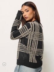 블랙 - PixieGirl Petite Check Knitted Jumper - 6의 이미지 3