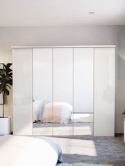 Wiemann Peyton Rustic Oak / White Glass and Mirror Semi Fitted 5 Door Wardrobe - Image 1 of 4
