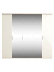Wiemann Peyton Rustic Oak / White Glass and Mirror Semi Fitted 5 Door Wardrobe - Image 2 of 4