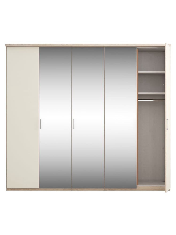 Wiemann Peyton Rustic Oak / White Glass and Mirror Semi Fitted 5 Door Wardrobe - Image 4 of 4