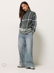 PixieGirl Petite Green Check Funnel Neck Bomber Jacket - Image 2 of 6