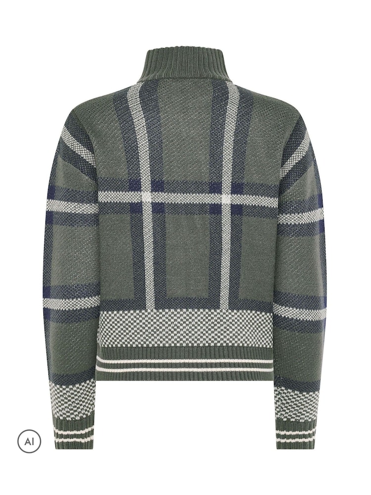 PixieGirl Petite Green Check Funnel Neck Bomber Jacket - Image 6 of 6 PixieGirl Petite Green Check Funnel Neck Bomber Jacket - Image 6 of 6