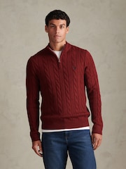 U.S. Polo Assn Red Cable Knit Quarter-Zip Funnel Neck Jumper - Image 1 of 6