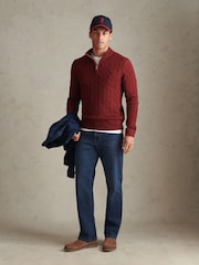 U.S. Polo Assn Red Cable Knit Quarter-Zip Funnel Neck Jumper - Image 3 of 6