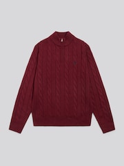 U.S. Polo Assn Red Cable Knit Quarter-Zip Funnel Neck Jumper - Image 5 of 6