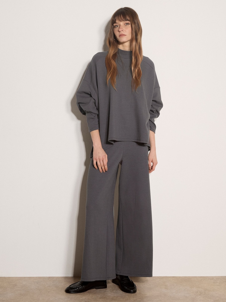 Apricot Grey Waffle Jersey Knit Oversized Top - Image 1 of 5 Apricot Grey Waffle Jersey Knit Oversized Top - Image 1 of 5