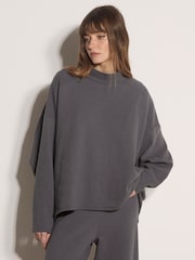 Apricot Grey Waffle Jersey Knit Oversized Top - Image 3 of 5