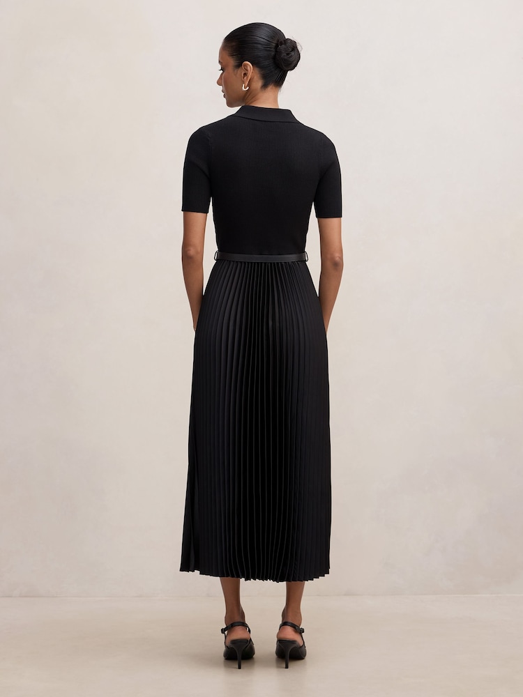 Forever New Black Priya Petite Satin Pleated Dress - Image 2 of 4