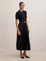Forever New Black Priya Petite Satin Pleated Dress - Image 4 of 4