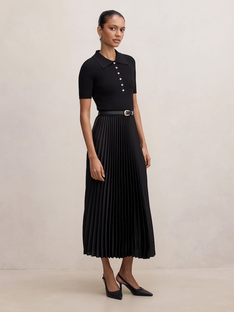 Forever New Black Priya Petite Satin Pleated Dress - Image 4 of 4