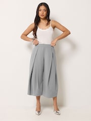 PixieGirl Petite Grey Pleated Wrap Wide Leg Cropped Trousers - Image 2 of 5