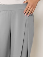 PixieGirl Petite Grey Pleated Wrap Wide Leg Cropped Trousers - Image 4 of 5
