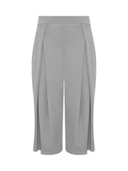 PixieGirl Petite Grey Pleated Wrap Wide Leg Cropped Trousers - Image 5 of 5