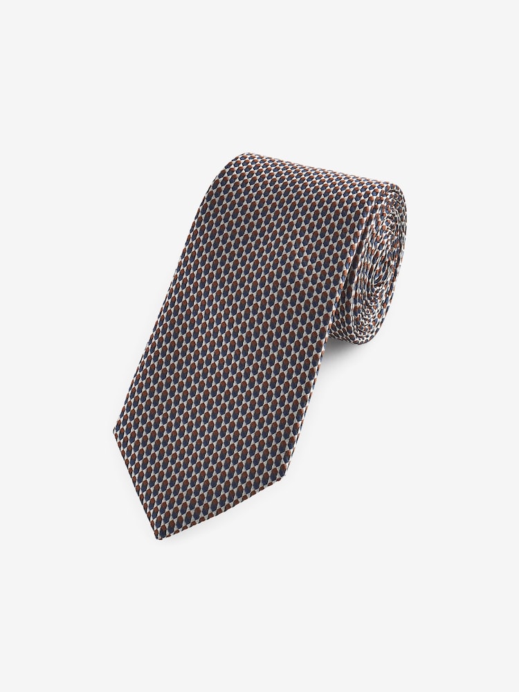 Navy Blue/Neutral Brown Textured Signature Made In Italy Geometric Tie - Image 1 of 3