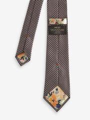Navy Blue/Neutral Brown Textured Signature Made In Italy Geometric Tie - Image 3 of 3