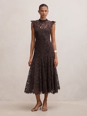 Forever New Brown Arielle Lace Midi Dress - Image 1 of 4