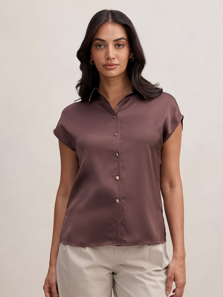 Forever New Brown Nelly Grown On Sleeves Shirt - Image 1 of 5 Forever New Brown Nelly Grown On Sleeves Shirt - Image 1 of 5