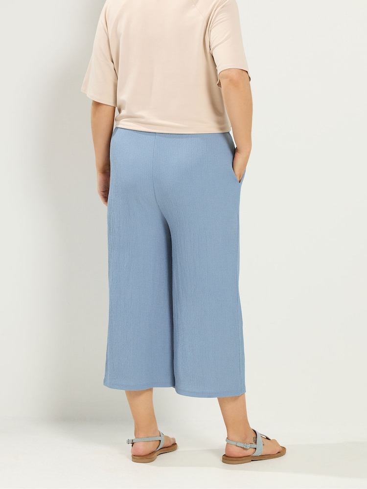 Yours Curve Blue Skinny Waist Crinkle Culottes - Image 2 of 5 Yours Curve Blue Skinny Waist Crinkle Culottes - Image 2 of 5