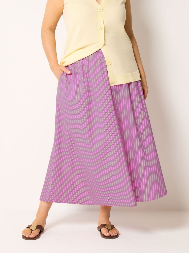Yours Curve Pink Stripe Skirt - Image 1 of 5 Yours Curve Pink Stripe Skirt - Image 1 of 5