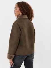 Threadbare Brown Faux Suede Shacket with Collar - Image 3 of 4