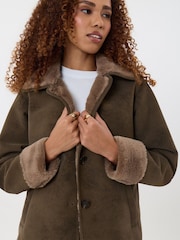 Threadbare Brown Faux Suede Shacket with Collar - Image 4 of 4