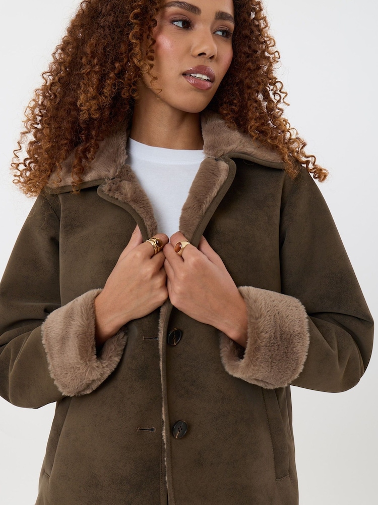 Threadbare Brown Faux Suede Shacket with Collar - Image 4 of 4 Threadbare Brown Faux Suede Shacket with Collar - Image 4 of 4