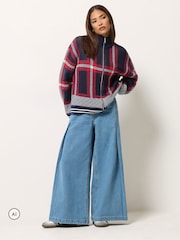 PixieGirl Petite Blue Check Funnel Neck Bomber Jacket - Image 2 of 6