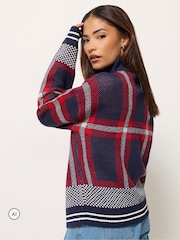 PixieGirl Petite Blue Check Funnel Neck Bomber Jacket - Image 3 of 6