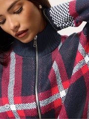 PixieGirl Petite Blue Check Funnel Neck Bomber Jacket - Image 4 of 6