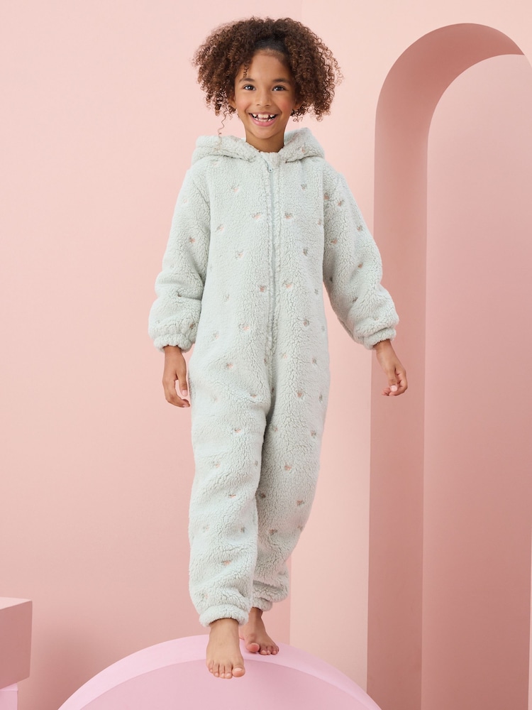 Sage Green Bow Embroidered Fleece All-In-One (1.5-16yrs) - Image 1 of 8 Sage Green Bow Embroidered Fleece All-In-One (1.5-16yrs) - Image 1 of 8