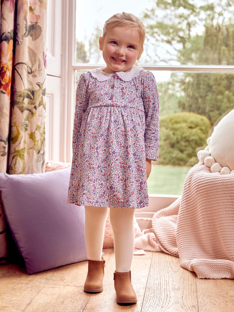JoJo Maman Bébé Cream Girls' Ditsy Floral Dress With Broderie Collar - Image 1 of 5