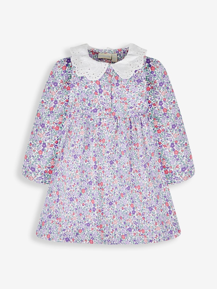 JoJo Maman Bébé Cream Girls' Ditsy Floral Dress With Broderie Collar - Image 3 of 5