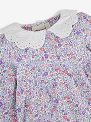 JoJo Maman Bébé Cream Girls' Ditsy Floral Dress With Broderie Collar - Image 5 of 5