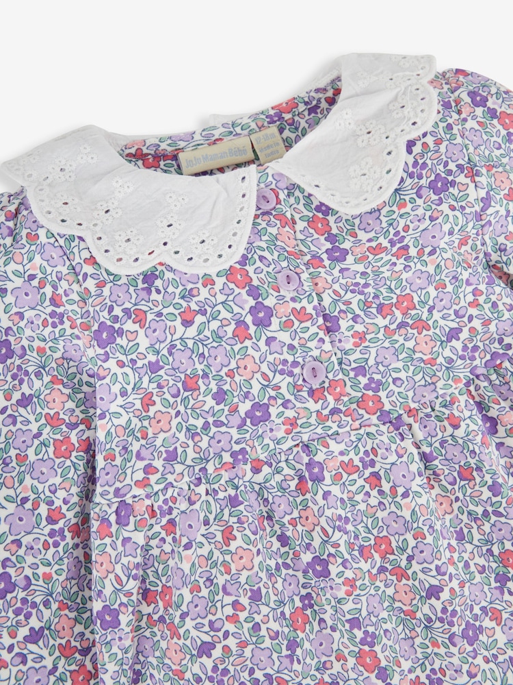 JoJo Maman Bébé Cream Girls' Ditsy Floral Dress With Broderie Collar - Image 5 of 5