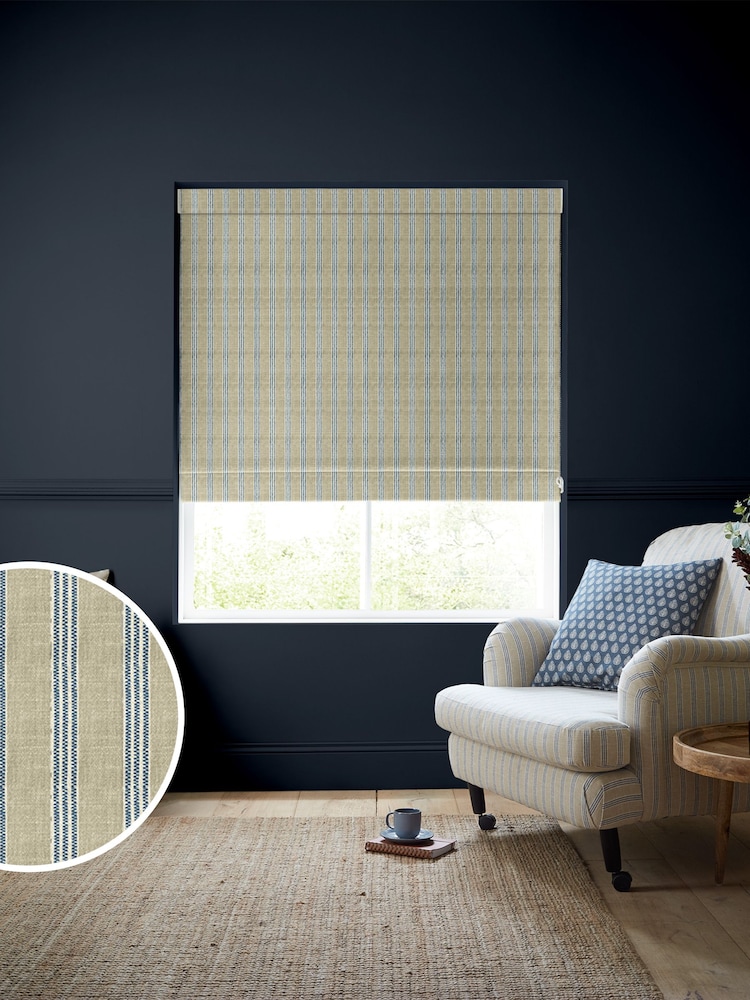 Emily Bond Indigo Blue George Stripe Made to Measure Roman Blinds - Image 1 of 6