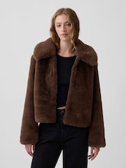 Gap Brown Relaxed Faux-Fur Jacket - Image 1 of 5