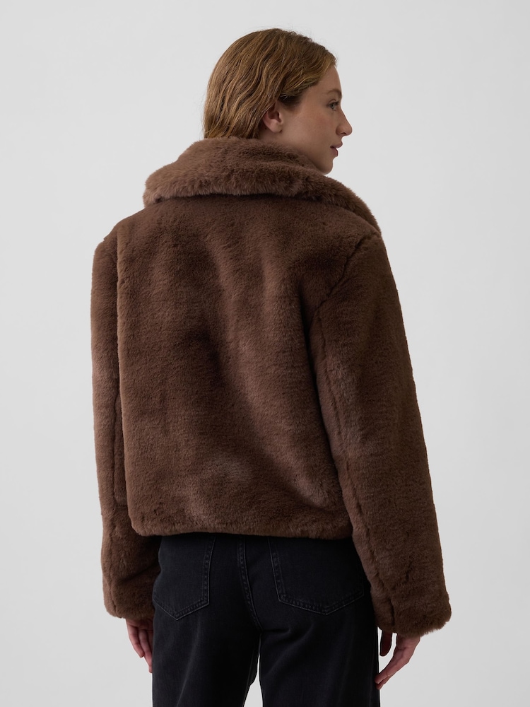 Gap Brown Relaxed Faux-Fur Jacket - Image 2 of 5 Gap Brown Relaxed Faux-Fur Jacket - Image 2 of 5