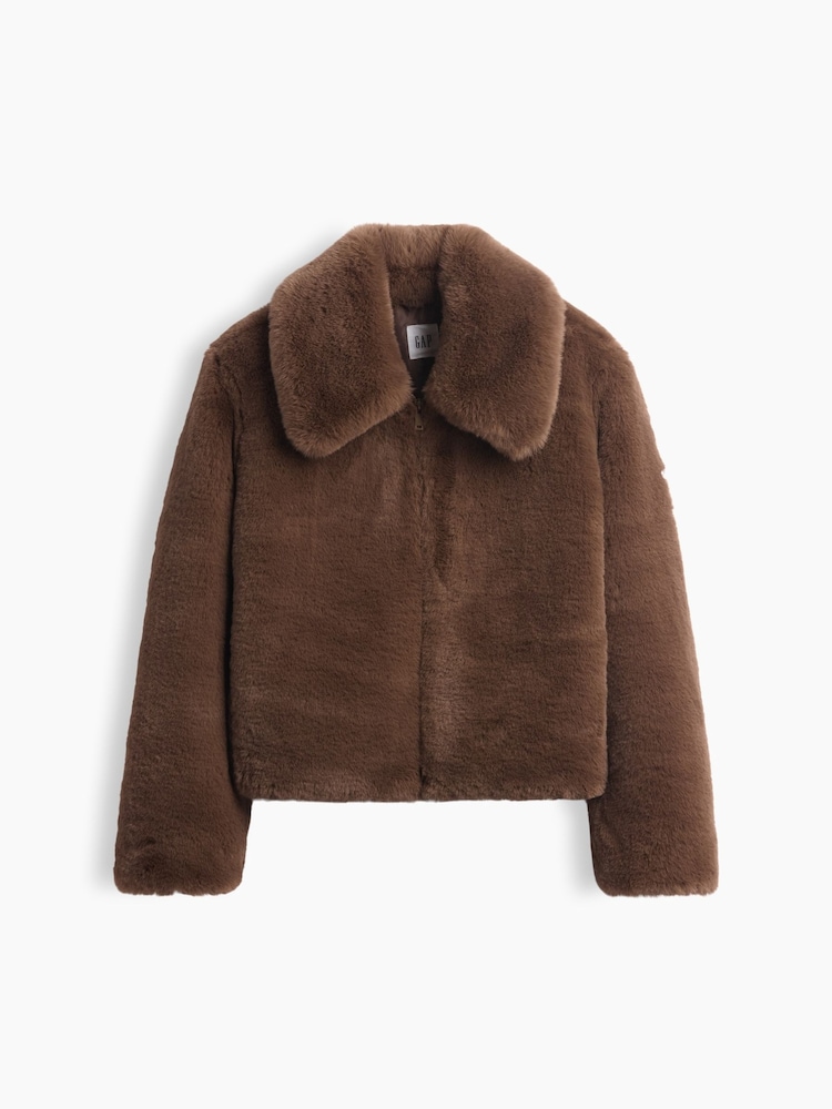 Gap Brown Relaxed Faux-Fur Jacket - Image 5 of 5 Gap Brown Relaxed Faux-Fur Jacket - Image 5 of 5