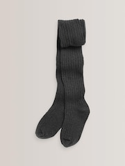 Charcoal Grey Cotton Rich Cable Tights - Image 1 of 2