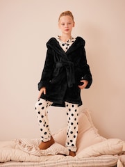Black Soft Touch Fleece Dressing Gown (5-16yrs) - Image 1 of 8